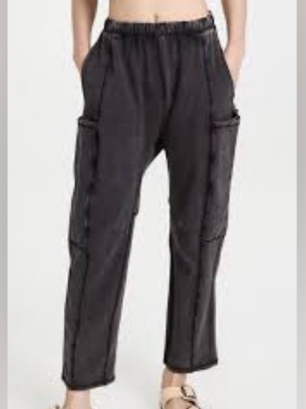Free People Hot Shot Baggy Utility Pants Cargo Washed Black Charcoal Grey Small